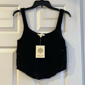 Rebellion Again Women's Black Cropped Knitted Top Size M Casual Spring